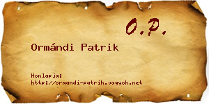 Ormándi Patrik névjegykártya
